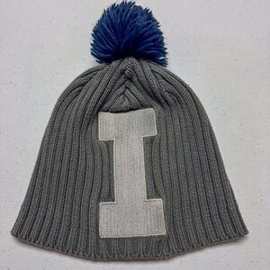 Illinois Fighting Illini Adidas Skull Cap Knit Beanie Pom Pom One Size Gray Blue